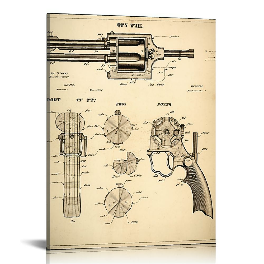 COMIO Vintage Gun Patent Prints Antique Gun Poster, Gun Blueprints