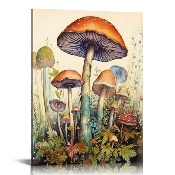 COMIO Vintage Mushroom Botanical Wall Art Mushroom Kitchen Decor Canvas Prints Painting Rustic Country Fungus Pictures Framed Artwork Office Home Decoration for Dining Living Room Bedroom