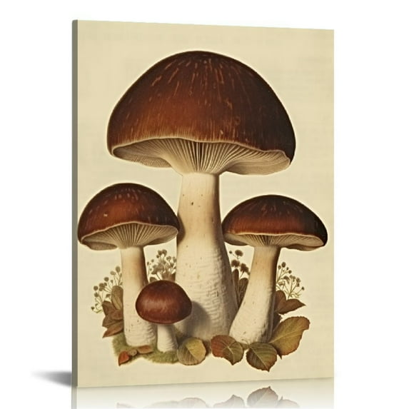 COMIO  Vintage Mushroom Botanical Wall Art Painting, Rustic Vintage Mushroom Canvas Poster Wall Decor for Living Room, Bedroom, Office, Dining Room