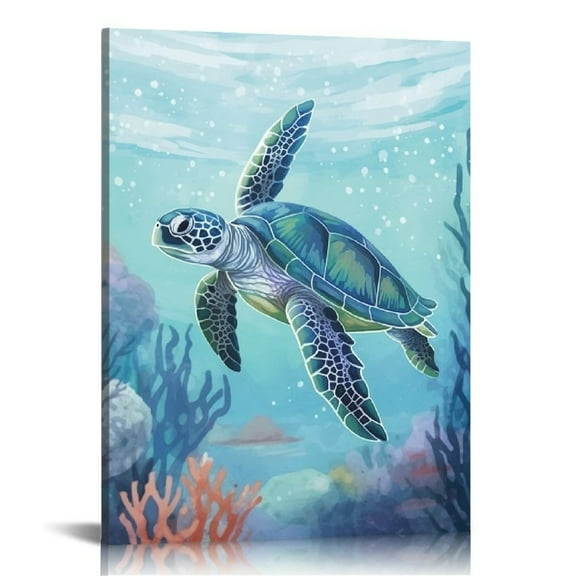 COMIO Vintage Ocean Beach Summer Sea Turtle Canvas Wall Art Prints Decor for Coastal House Home Bedroom Living Room Bathroom Office,Marine Life Themed Paintings  16x20,Turtle Lover Gifts