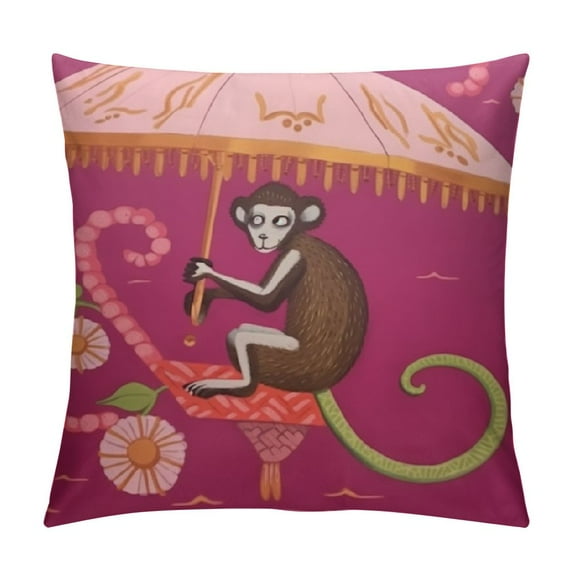 COMIO Vintage Pink Chinoiserie Style Monkey Umbrella Floral Pillow Covers Decorative Lumbar Throw Pillowcase Couch Cushion Cover for Home Decor Living Room Bedroom College Dorm Bed Car Sofa Sofa