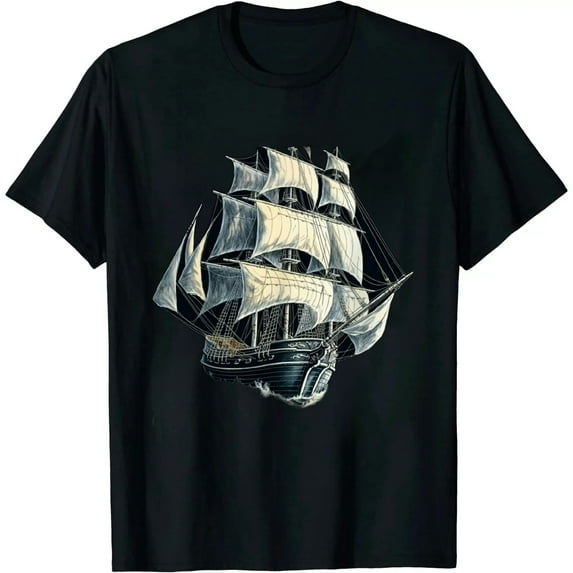 COMIO Vintage Pirate Ship T-Shirt Retro Nautical Boat Captain Tee T-Shirt