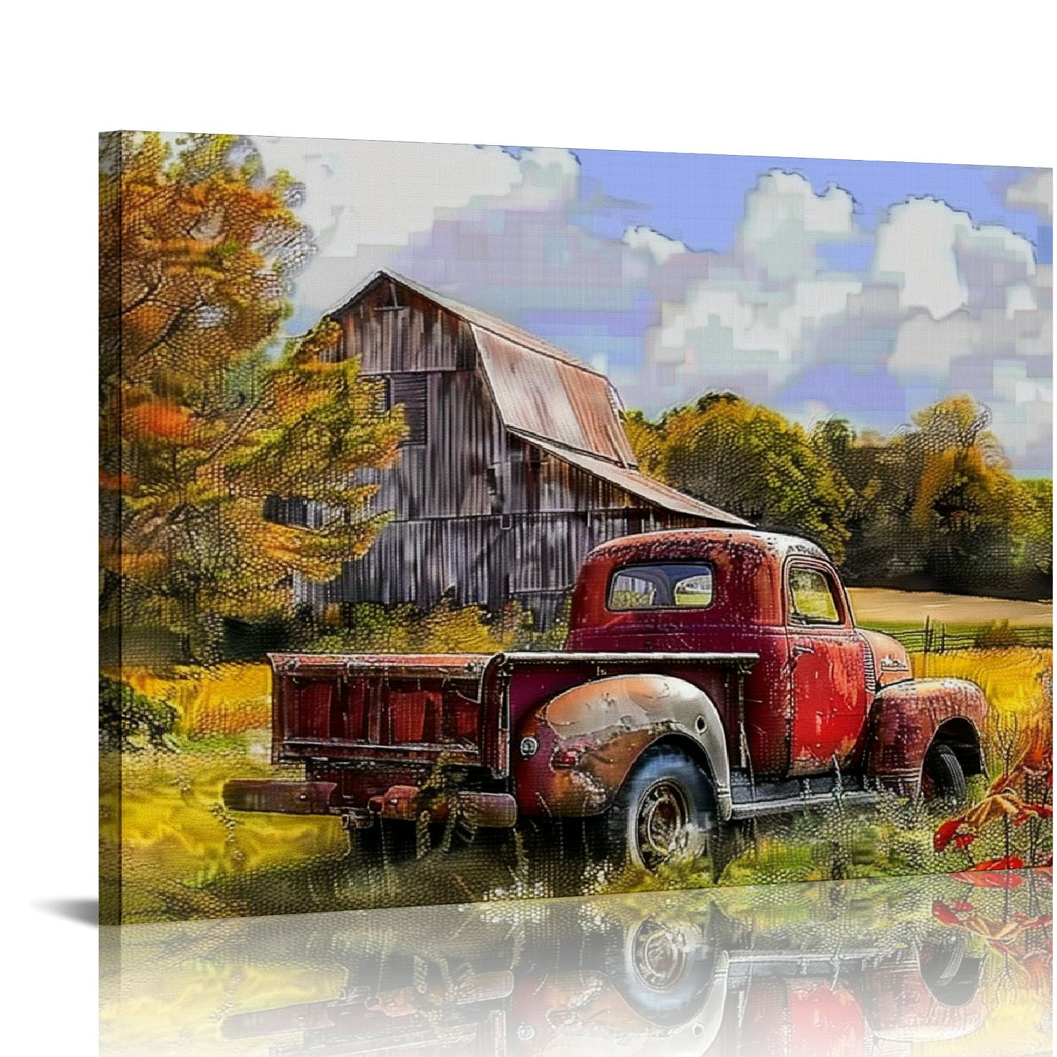 COMIO Vintage Red Truck Wall Art Rustic Red Barn Pictures Wall Decor ...