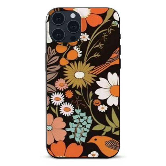 COMIO  Vintage Retro 70s Floral Flowers Case for iPhone 14, Aesthetic Hippie Groovy Orange Brown White Flowers Case for Teens Women Men, Unique Soft  Case for iPhone 14