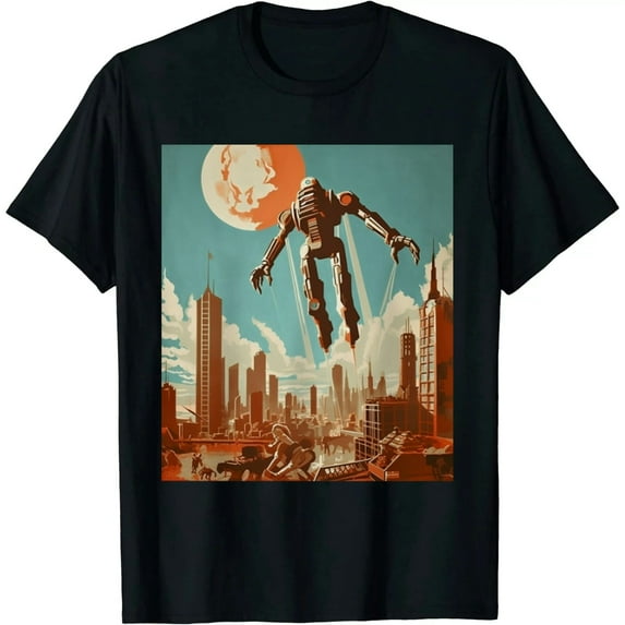 COMIO Vintage Robot Attacking City Retro Bot Sci-fi Father's Gift Premium T-Shirt