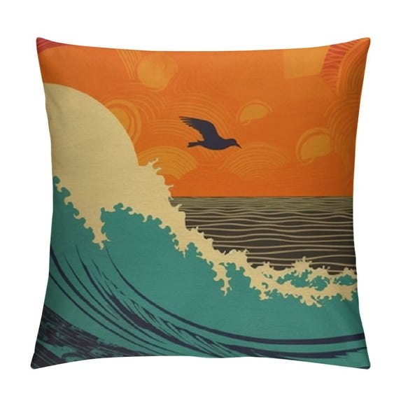 COMIO Vintage Seascape with Island, Ocean Waves and Sky Throw Pillow Case Cover Couch Sofa Decorative Square