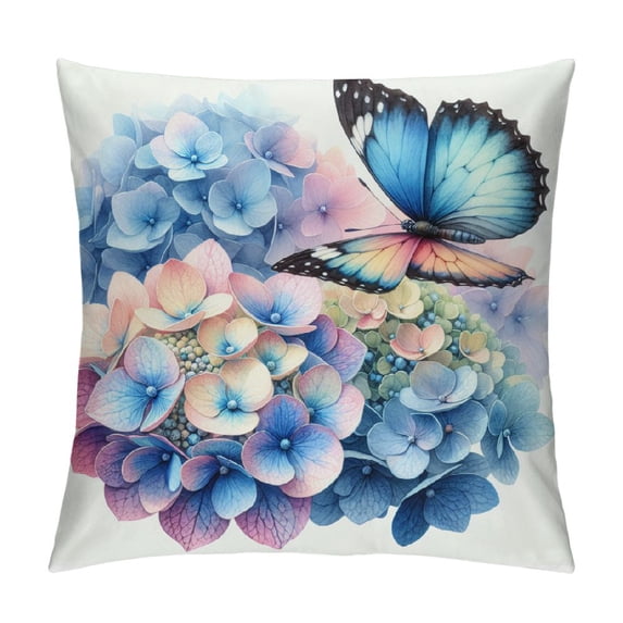 COMIO Vintage Shabby Chic French Floral Butterfly Hydrangea Throw Pillow Covers Soft Pillowcase for Bedroom Aesthetic Cushion Cover Living Room for Sofa Couch Bed Car Dormitory Home Decor White