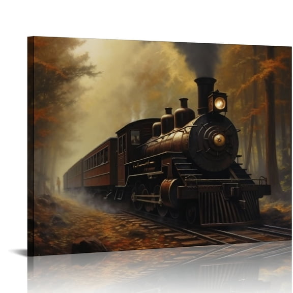 COMIO Vintage Steam Train Canvas Wall Art Print - Original Artistry, Vibrant Colors, Mounted on -built Wood Frames, Inspires Creativity, Made in the USA