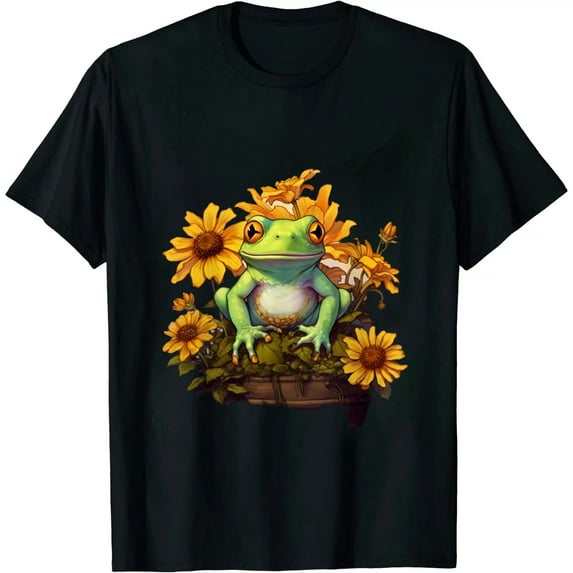 COMIO Vintage Sunflower Frog Lover Cute Flower Floral Graphic T-Shirt