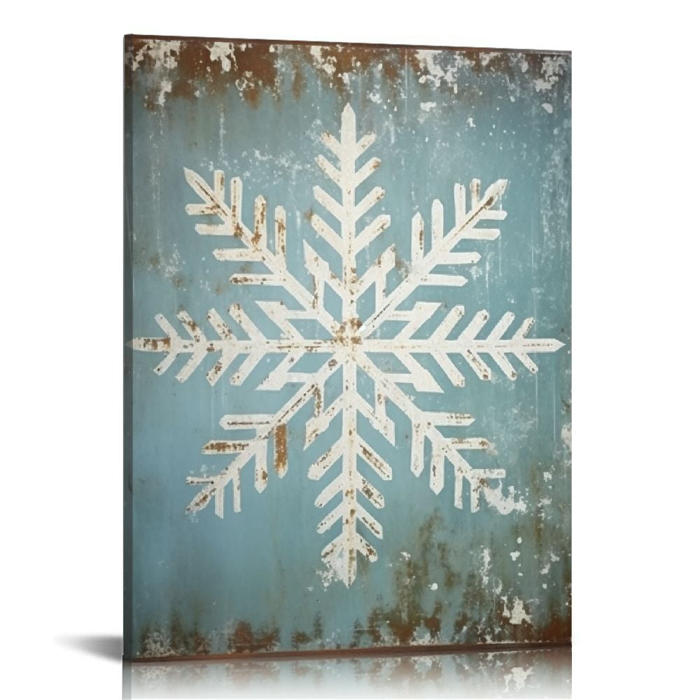 Macago Vintage Snowflake Round Metal Tin Sign - 8 Inch Winter Christmas Wall Decor For Indoor/Outdoor