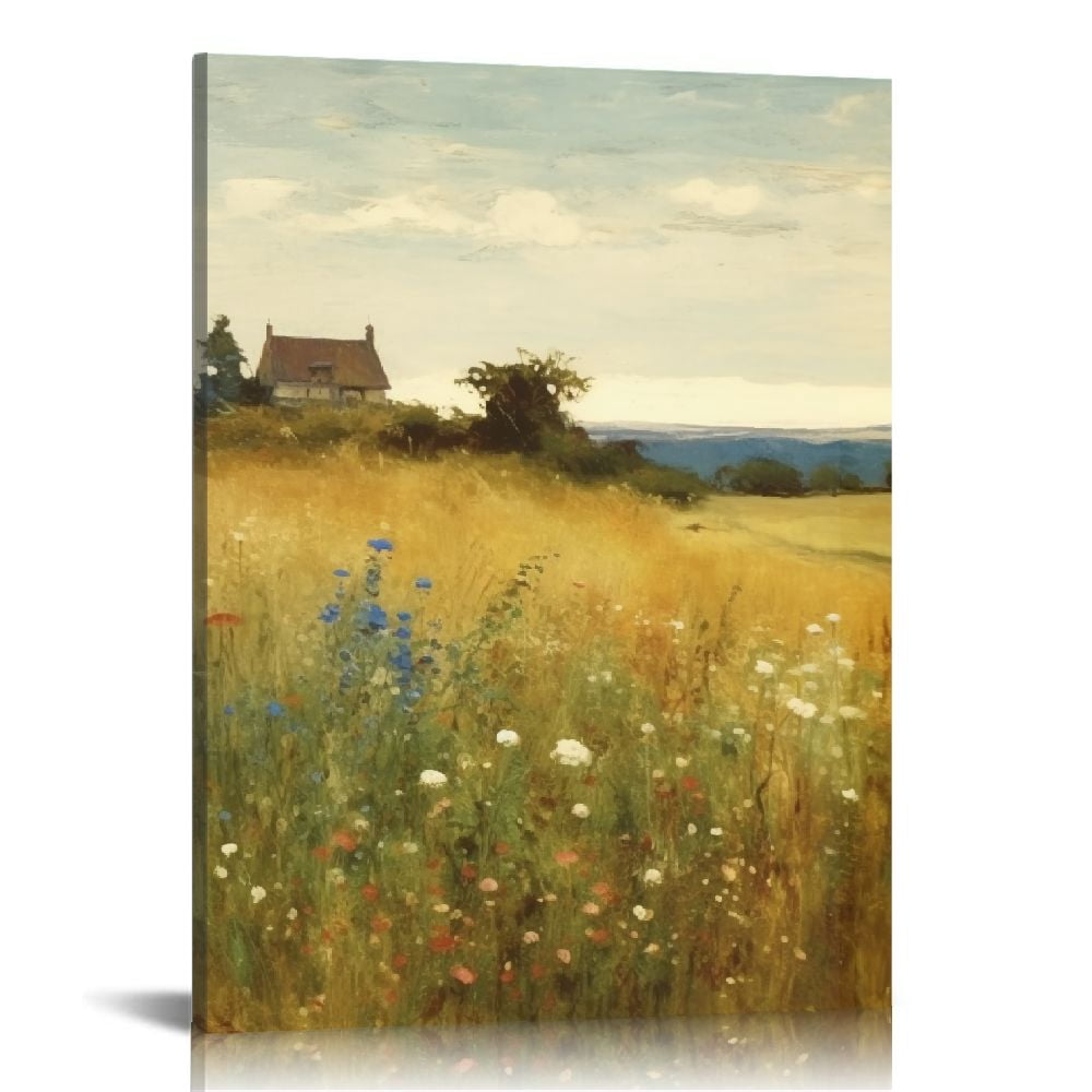 COMIO Vintage Wildflowers Canvas Wall Art Farmhouse Oil Painting Print