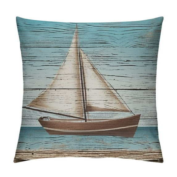 QZHH  Vintage Wooden Board Nautical Ship Wheel Boating Anchor Compass Throw Pillow Covers, Nautical Gifts, Ship Pillow Cases Home Lake House Sofa Decor