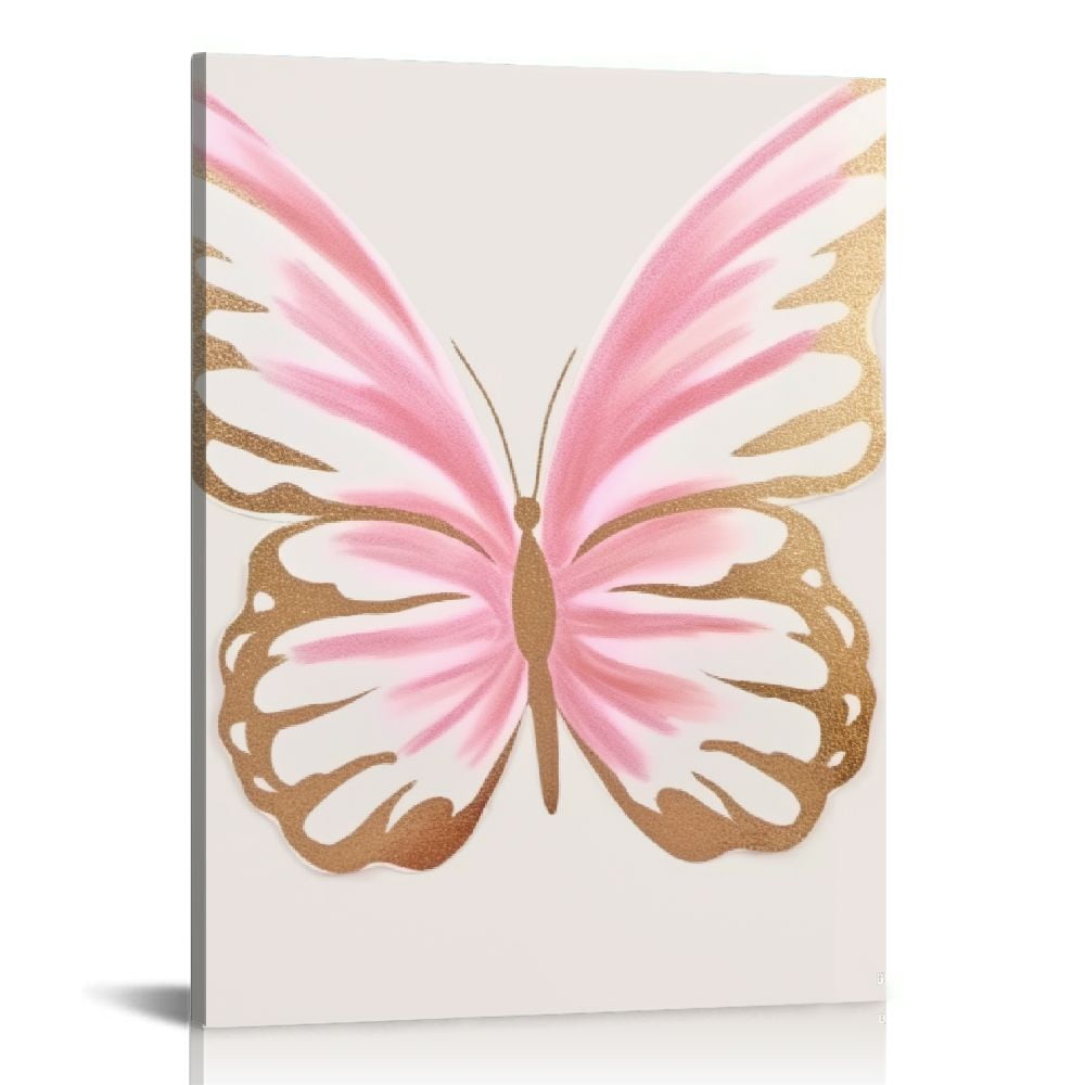 COMIO Vogue Pink Butterfly Canvas Wall Art Room Aesthetic Vintage