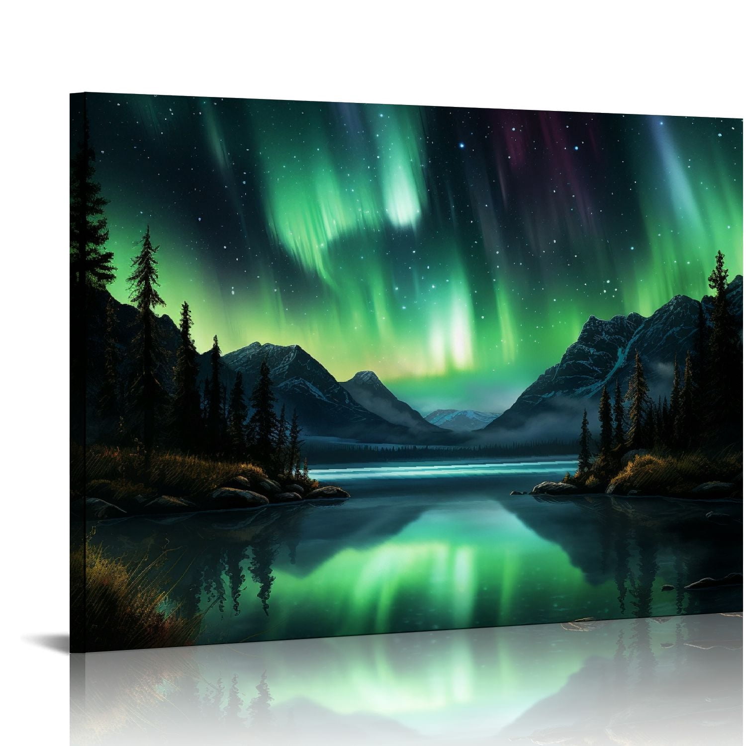 COMIO Wall Art Aurora scenery Painting on Canvas Stretched and Framed ...
