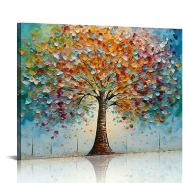 COMIO Wall Art Bedroom Abstract Wall Decor Living Room Large Color Leaf Tree Canvas Wall Art Office Farmhouse Paintings Artwork Modern Textured Tree of Life Wall Art Prints Pictures