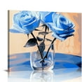 thumbnail image 1 of COMIO  Wall Art for Bedroom Black and White Teal Rose Canvas Wall Art Still Life Flower Paintings  Print Contemporary Bathroom Wall Decor Framed Ready to Hang, 1 of 4
