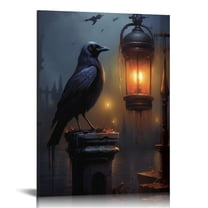 COMIO Wall Art Black Crow Vintage Animal Canvas Dark Academia Paintings Vintage Raven Prints Crow Artwork For Wall Dark Academia Posters Vintage Lighted Picture Dark Gothic Art Wall Decor