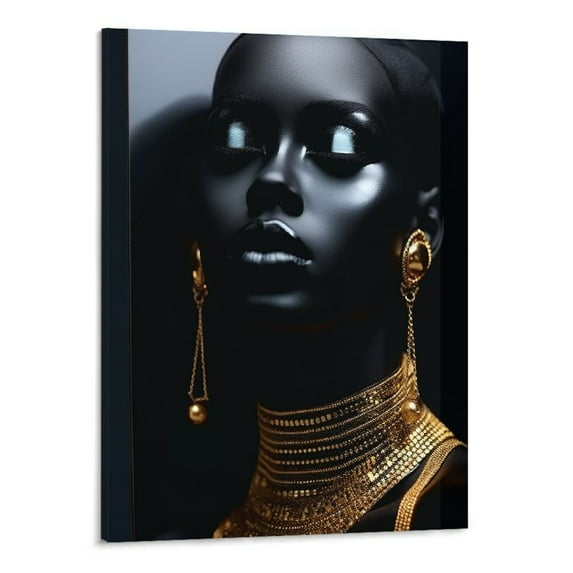 COMIO Wall Art Canvas Painting , Golden Makeup Black Woman Portrait Artwork African American Wall Art Modern Wall Decor For Living Room Bathroom Hallway, 16×20 inch