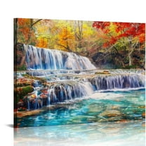 COMIO Wall Art Canvas Painting Red Forest Waterfalls Modern Landscape Tree Picture Poster Print Framed and Stretched Ready to Hang for Living Room Bedroom Kitchen Office Home Decor