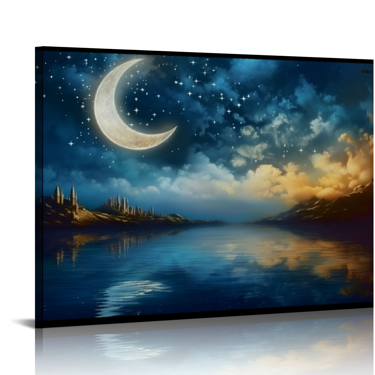 COMIO Wall Art Canvas Painting Sea Clouds Moon and Stars Ocean Blue ...