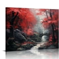 thumbnail image 1 of COMIO Wall Art Decor Canvas Print Picture Red Forest Waterfalls 1 Piece Modern Landscape Tree for Living Room Bedroom Kitchen Office Home Decorations Stretched and Framed Ready to Hang, 1 of 4