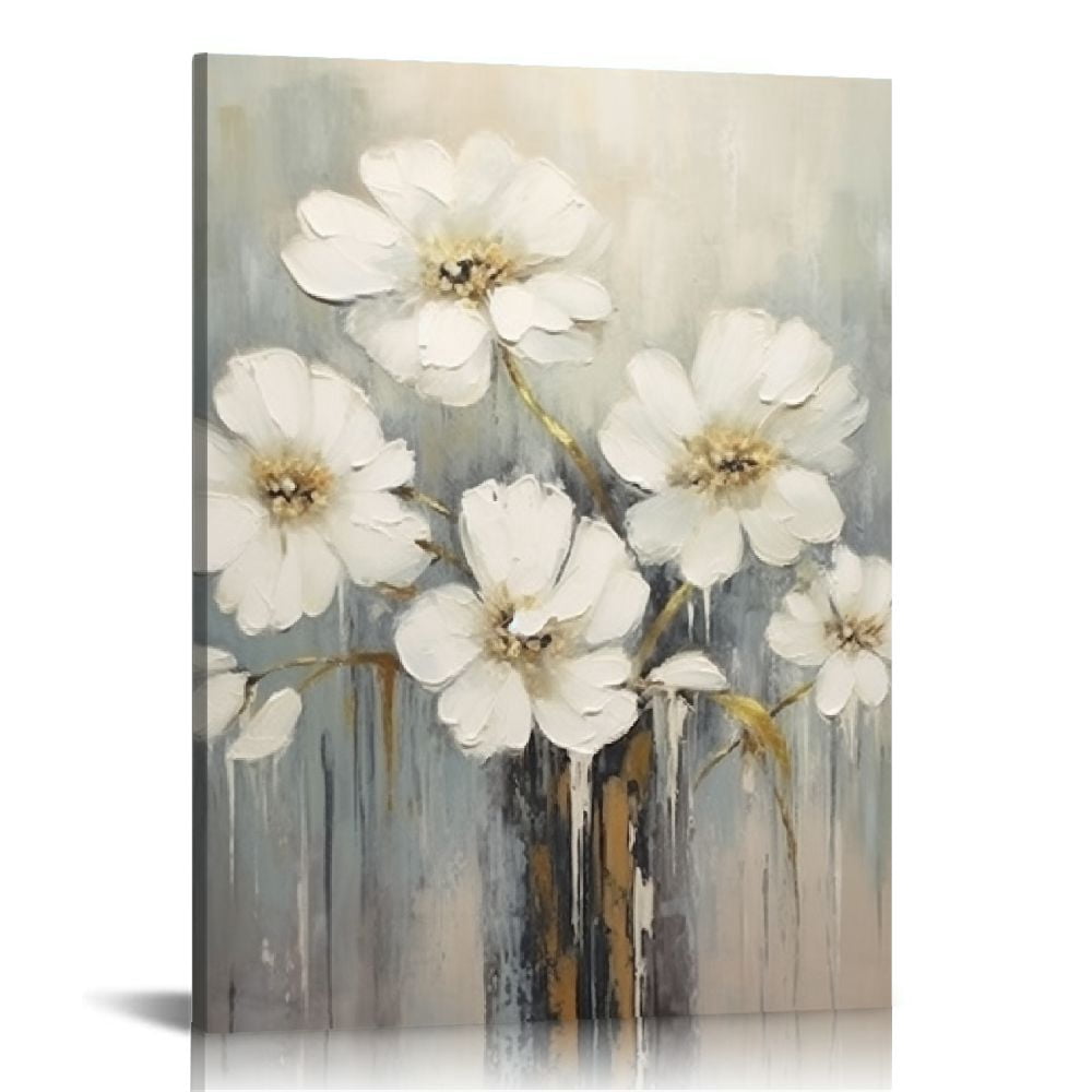 COMIO Wall Art Floral Canvas Pictures: White Lily Abstract Flower Print ...