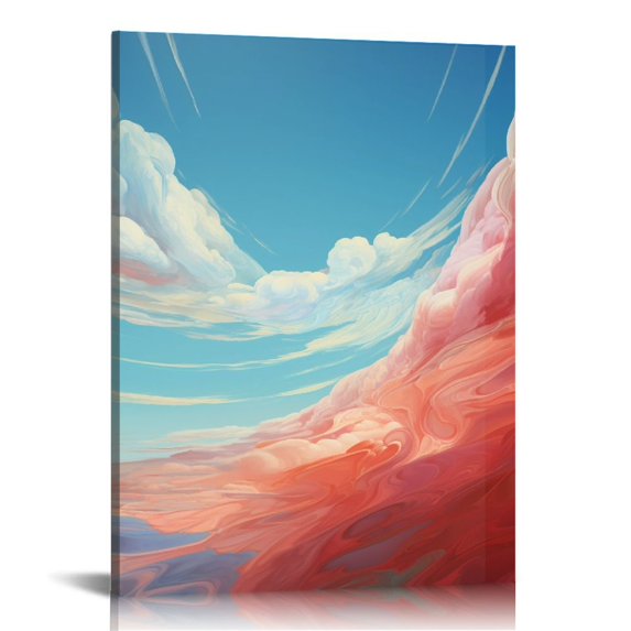 COMIO Wall Art Framed Light Gray Blue Yellow Cloud Abstract Canvas Frames - Canvas Painting Wall Art Print Poster for Living Room Decoration