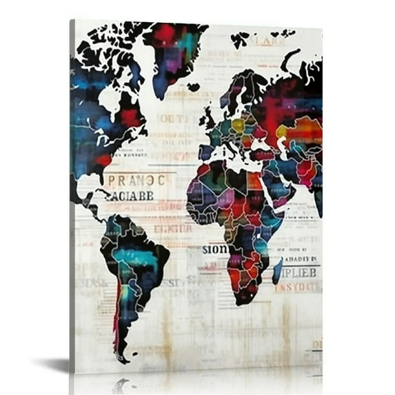 COMIO  Wall Art for Office Pictures for Living Room Wall Decorations Bedroom Wall Decor for Women Girl Large Map of the World Canvas Art Wall Decor Classroom Decor