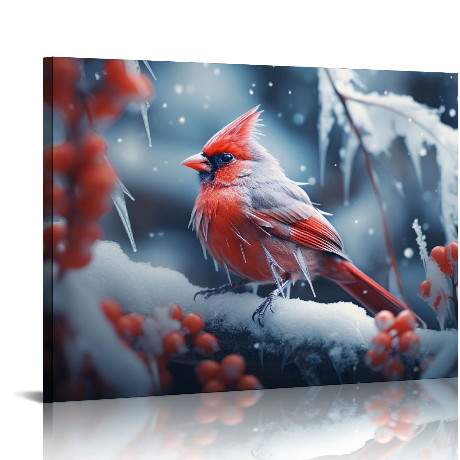 COMIO Wall Art Oil Paintings Christmas Red Cardinal Bird on Branch ...