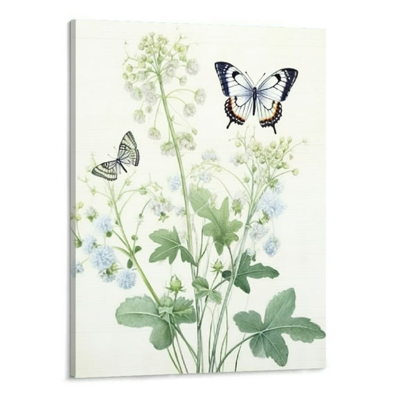 COMIO Wall Art Sage Green Plant Canvas Flower Pictures Butterfly Artwork Watercolor Eucalyptus Minimalist Rustic Leaves Prints Painting for Kitchen - 16x20 Inch