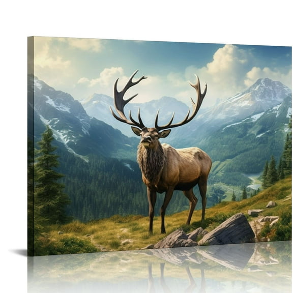 COMIO Wall Decor Deer Pictures Elk Wall Art Wildlife Animal Painting Art Print on Canvas Stretched Framed Ready to Hang