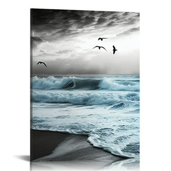 COMIO Wall Decorations For Living Room Canvas Wall Art For Bedroom Office Wall Decor Black And White Wall Painting Blue Ocean Sea Wave Pictures Artwork For Modern Posters Prints Home Decor