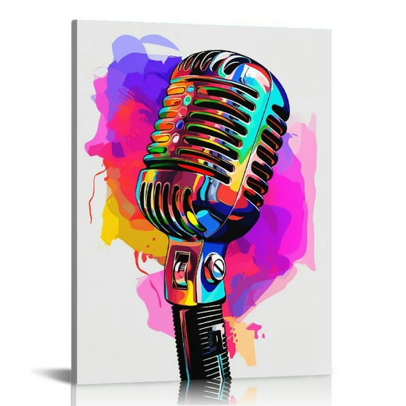 COMIO Wall For Bedroom Decor,Microphone Watercolor Print Music Art Wall Poster Room Decor Gift DJ Gift Teen Room Bedroom Musical Decor Art Music Studio- Ready to hang