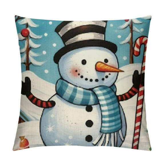 QZHH Warm Winter Wishes Blue Decorative Throw Pillow Covers, Snowman Merry Christmas Let It Snow Porch Outdoor Home Decor, Buffalo Plaid Check Hohoho Joy Holiday Couch Cushion Case