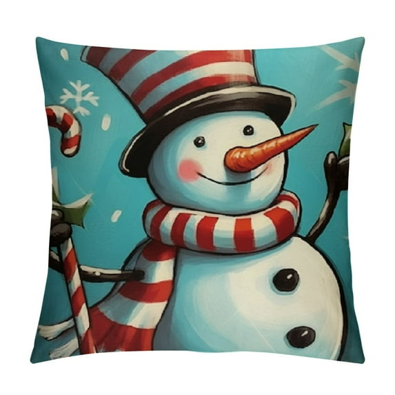 QZHH  Warm Winter Wishes Blue Decorative Throw Pillow Covers, Snowman Merry Christmas Let It Snow Porch Outdoor Home Decor, Buffalo Plaid Check Hohoho Joy Holiday Couch Cushion Case
