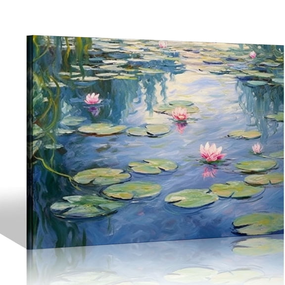 COMIO Water Lilies by Claude Monet Oil Paintings Flowers Reproduction Extra Large Modern Gallery Wrapped Giclee Canvas Artwork Landscape Pictures on Canvas Wall Art for Home Decorations
