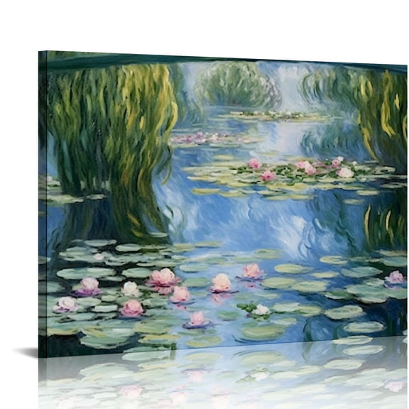 COMIO Water Lilies by Claude Monet Oil Paintings Flowers Reproduction Extra Large Modern Gallery Wrapped Giclee Canvas Prints Artwork Landscape Pictures on Canvas 20x16in