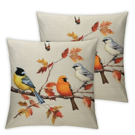 COMIO Watercolor Animal Birds Stand On Maple Tree Branch 2-Piece Plush Pillow Covers White