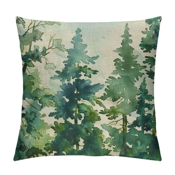 COMIO Watercolor Dark Green Teal Tree Pillow Covers Rustic Nature Forest Decorative Throw Pillows Winter Christmas Outdoor Farmhouse Cushion Case Decor for Sofa Couch Bed