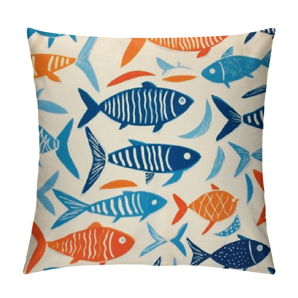 COMIO Watercolor Fish Throw Pillow Covers ,Art Fish Blue Red Fish