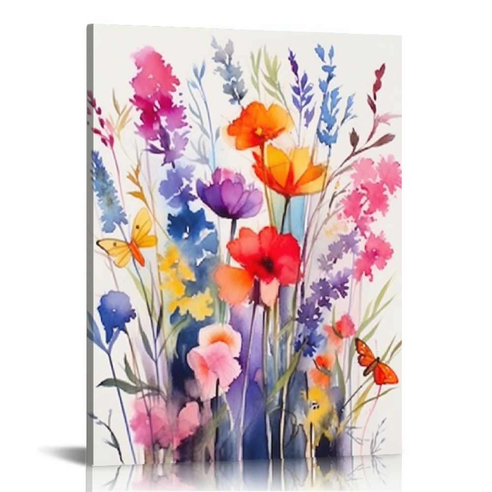 COMIO Watercolor Floral Botanical Canvas Wall Art Colorful Wildflower ...