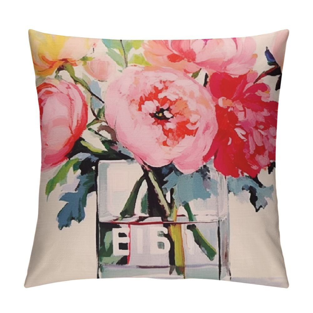 COMIO Watercolor Floral Pink Roses Bloom Throw Pillow Cover Decorative