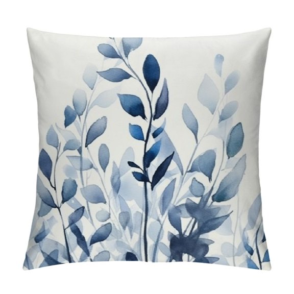 COMIO Watercolor Grass Throw Pillow Covers Blue Watercolor Grass and Flowers Art Painting Square Pillowcases for Home Decor Sofa Car Bedroom Pillow case
