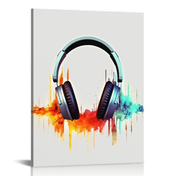 COMIO Watercolor Headphone Canvas Wall Art Music Earphones Canvas Print Painting Musical Music Studio Wall Decor DJ Gift