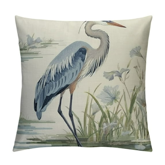 COMIO Watercolor Heron Farmhouse Pillowcase Pillow Covers Outdoor Square Pillow Case Cushion Cover for Sofa Couch Bedroom
