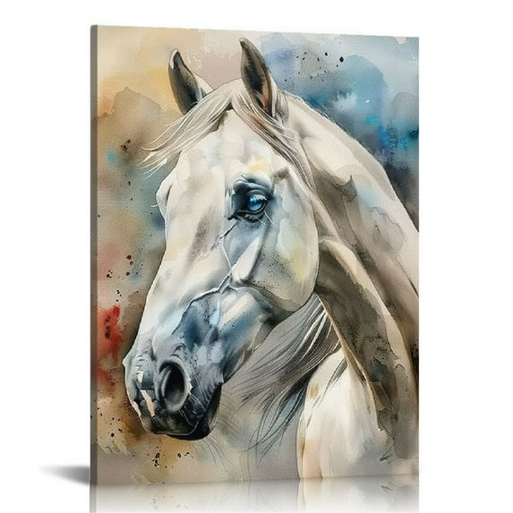 COMIO Watercolor Horse Wall Art,White Horse Canvas Wall Art,Horse Wall Decor,Horse Decor,Horse Pictures,Horse Pictures Wall Decor,Gifts for Horse Lovers