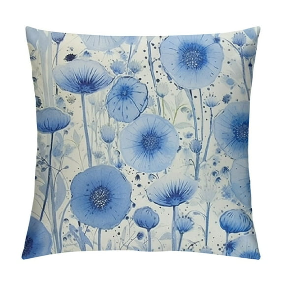 COMIO Watercolor Light Blue and Indigo Dandelion Wild Flowers Throw Pillow Covers Decorate Home Living Room Girls Room,Spring Summer Cottagecore Pillowcase