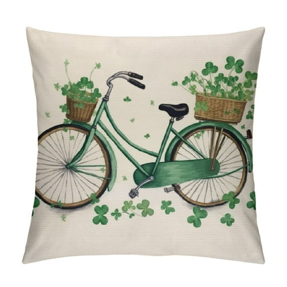 COMIO Watercolor Lucky Clover Bicycle Lumbar Throw Pillow Cover, St Patricks Day Shamrock Cushion Case Decoration for Sofa Couch