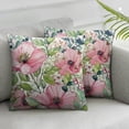 thumbnail image 1 of COMIO Watercolor Poppy Flower Pillow Covers - Pink Floral Throw Pillow Cases Floral Pillowcases Set of 2 Green Plants Leaves Blossom Cushion Covers for Home Outdoor White, 1 of 6