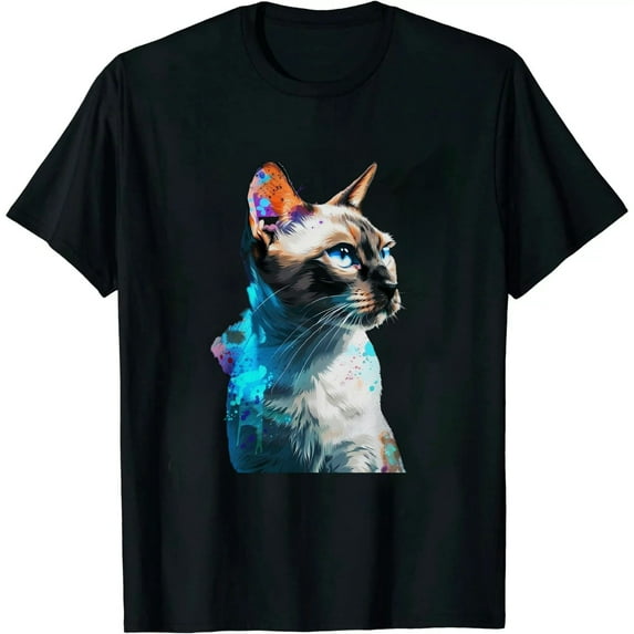 COMIO Watercolor Siamese Cat Colorful Siam Kitten Cats Lover T-Shirt